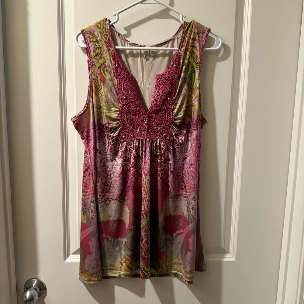 Madison Pink and Green Sleeveless Blouse